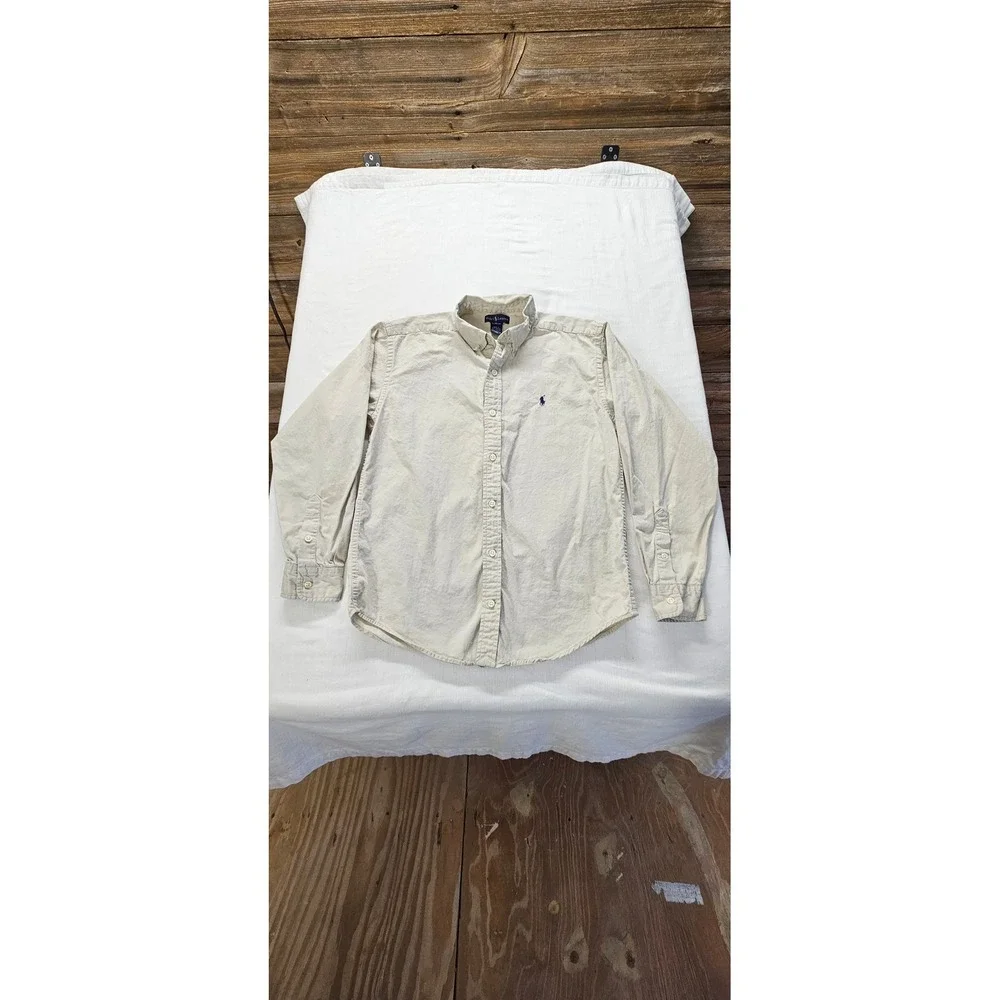 Ralph Lauren Kids Tan Khaki Cotton Long Sleeve Button Down Shirt Size L 16/18